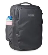 Mochila de viaje Jansport modelo Good Latitude con capacidad de 40 litros, diseño minimalista en color negro, compartimento principal amplio y bolsillo lateral.