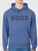 Canguro azul de algodón con capucha y logo BOSS estampado en el pecho.