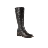 Bota de caña alta de cuero marrón, con taco bajo y suela clara, diseño de campo.