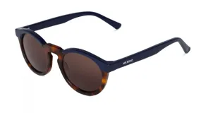 Lentes de sol Mr Boho modelo Jordaan, con montura redonda de acetato color carey y azul, y lentes marrones.