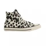 Championes Converse Chuck Taylor All Star Cats Hi de caña alta, con diseño estampado tipo animal print de manchas en blanco y negro, suela de goma y puntera de goma blanca reforzada.