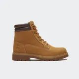 Botas Timberland Auburn Falls de cuero gamuzado color marrón claro, con caña alta acolchada en tono marrón oscuro, cordones bicolores y suela de goma tractorada.