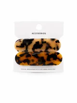Pack de dos broches para el pelo de diseño rectangular con acabado carey en tonos marrones y negros.