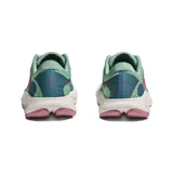 Championes de running Hoka Rincon 4 para mujer, color verde menta con detalles en azul oscuro y logo HOKA en rosa vibrante. Presentan una suela gruesa de espuma blanca con detalles en rosa en la parte inferior.