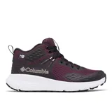 Bota de senderismo Columbia modelo Konos Trs Outdry Mid, color bordó con detalles en negro y suela blanca. Presenta tecnología impermeable OutDry, sistema de amortiguación Omni-MAX y ajuste Navic Fit para mayor estabilidad en terrenos variables.