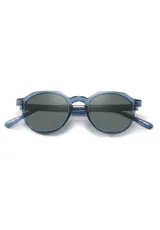 Lentes de sol redondos color champagne con lentes grises. Fabricados con acetato biodegradable y lentes de PMMA reciclado.