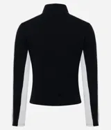 Campera deportiva de fleece color negro con cuello alto y cierre frontal. Presenta el lettering 'Oregon' bordado en el pecho y rayas blancas contrastantes a lo largo de las mangas.