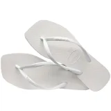 Sandalias de dedo Havaianas modelo Slim Square, color blanco, con tiras finas y diseño de punta cuadrada.