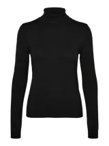 Sweater de punto fino con cuello alto y mangas largas. Presenta un diseño ajustado al cuerpo con puños acanalados, confeccionado en un tejido suave y elástico.