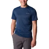 Remera deportiva Columbia Hike Crew Omni-Wick de color azul marino, con cuello redondo y manga corta. Cuenta con tecnología de absorción de humedad y el logotipo de la marca estampado en el pecho.