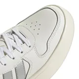 Championes urbanos Adidas Lite Court W, color blanco con detalles plateados y logo en rosa.