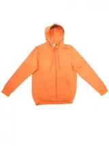 Campera deportiva unisex color beige, confeccionada en algodón con felpa, con capucha, cierre frontal y bolsillo tipo canguro.