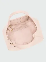 Cartera de mano Longchamp modelo Le Foulonné S, de diseño estructurado en tono beige claro con asas cortas.