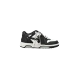 Zapatillas Off-White modelo Out Of Office de punta redonda, color negro y blanco. Presentan el diseño clásico con el logotipo de flecha lateral, suela de goma con detalles translúcidos y la característica brida (zip-tie) de la marca.