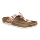 Sandalia tipo ojota Birkenstock modelo Gizeh, con tira de dedo y ajuste de hebilla lateral. Presenta plantilla anatómica de corcho y suela blanca de goma.