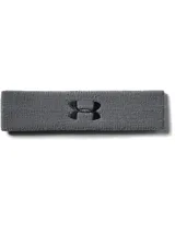 Vincha deportiva Under Armour modelo Performance Terry, color gris, de tejido absorbente con el logotipo de la marca bordado en el centro en color negro.