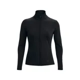 Campera deportiva Under Armour de corte ajustado, color negro, con cierre frontal completo y cuello alto. Presenta mangas largas y logo de la marca sutilmente aplicado en el frente.