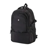 Mochila grande color negro, con múltiples bolsillos, correas de compresión laterales, elástico para carry on y capacidad de 34 litros.