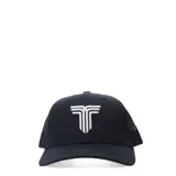 Gorro trucker Tiffosi de color negro, con panel frontal estructurado y visera curva. Cuenta con un diseño de malla transpirable en la parte trasera y un logotipo bordado en relieve de color blanco en el centro.