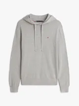 Buzo con capucha y cordón ajustable de color gris, confeccionado en algodón suave. Presenta mangas largas con puños elásticos y el logo distintivo bordado en el pecho.