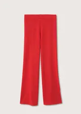 Pantalon de punto fino mezcla de lino, color rojo, con diseño recto de tiro alto, cintura elástica y aberturas laterales en el bajo.