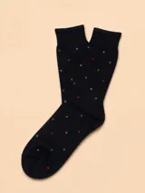 Medias de algodón color negro con estampado de pequeños diamantes multicolores.