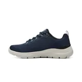 Championes deportivos Skechers modelo Arch Fit Summits - Kravel, color azul marino con suela blanca. Presentan capellada de malla técnica transpirable, sistema de cordones y tecnología de soporte plantar Arch Fit certificado por podólogos.
