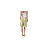 Short de baño Eme Studios con estampado houndstooth en tonos amarillo y gris, cordón ajustable azul marino en la cintura y parche con logo de la marca en la pierna.