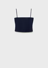 Top de denim azul oscuro con escote cuadrado y tirantes finos, de diseño entallado y corte crop.