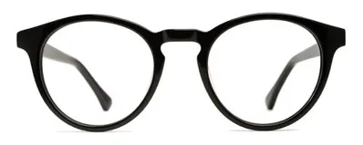 Armazón de receta circular color negro, con puente en forma de botella y patillas delgadas con núcleo de metal plateado. Fabricado con materiales resistentes y flexibles, con patillas antideslizantes.