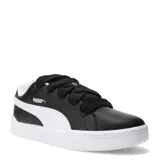 Championes Puma de estilo urbano, color negro con detalles en blanco. Presentan capellada de cuero sintético, franja lateral Puma Formstrip en blanco y suela de goma blanca.