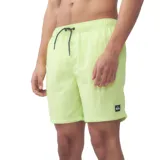 Short de baño Quiksilver modelo Volley Paris de color amarillo, con cintura elástica, cordón ajustable negro con detalles blancos y pequeño parche con logo en la pierna izquierda.