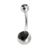 Piercing de ombligo de acero quirúrgico con una esfera superior y una esfera inferior con un cristal incrustado.