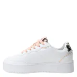 Championes urbanos Topper modelo Terre Print con plataforma, color blanco con cordones en tono rosado y detalles estampados en la lengüeta y el talón.