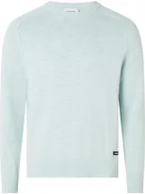 Sweater celeste de algodón orgánico con cuello redondo y etiqueta con logo de goma de Calvin Klein en el bajo.