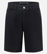 Bermuda de sarga para hombre, corte slim, con cierre de botón y cremallera, bolsillos laterales y traseros.