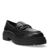 Mocasines Bottero Napoli de cuero color negro, con detalle de hebilla metálica plateada y suela track.