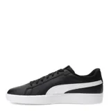 Championes Puma modelo Smash 3.0 L, de diseño urbano en color blanco con detalles en dorado y verde oscuro en el talón. Confeccionados en cuero sintético con cierre de cordones y suela de goma.