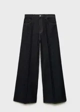 Pantalón de jean gris oscuro, de corte wide leg y tiro alto.
