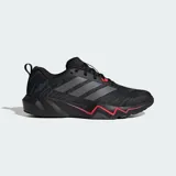 Championes de entrenamiento Adidas Rapidmove Go, color negro con detalles en gris y rojo. Presentan exterior de malla transpirable con tecnología Climacool y mediasuela Lightmotion para mayor amortiguación y estabilidad.