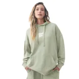 Buzo con capucha oversize color verde claro, con logo "Surf Sun" estampado en blanco en el pecho y bolsillo tipo canguro.