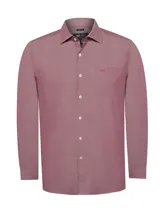 Camisa de manga larga RKF modelo Woolsolid, color vino, con cuello italiano, cierre frontal con botones y bolsillo en el pecho con logo bordado.