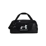 Bolso deportivo Under Armour Undeniable 5.0, color negro con logo de la marca estampado en blanco en el frente. Cuenta con compartimento principal con cierre, correas de mano y correa de hombro ajustable con almohadilla.