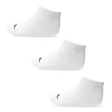 Pack de tres pares de medias cortas de color blanco, con diseño deportivo y logo de la marca bordado en la parte frontal.