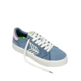 Championes urbanos de lona color celeste con detalles en rosa y logo en blanco.