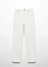 Jeans de corte recto y tiro medio, con diseño crop y bajo deshilachado. Cuenta con trabillas, cinco bolsillos y cierre frontal de cremallera y botón.