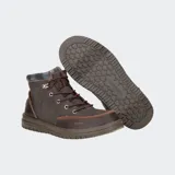 Botas Hey Dude Bradley Classic de caña media, color gris oscuro, con cordones verdes y suela marrón.