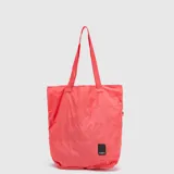 Bolso tipo tote de diseño minimalista y liviano, color turquesa, con costuras horizontales y doble asa de hombro. Incluye una etiqueta pequeña con el logo de la marca en la parte inferior.