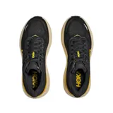 Championes de running Hoka Bondi 9 color negro con suela gruesa en tonos beige y amarillo, y logo de la marca en el lateral.