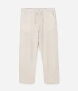 Pantalón masculino de punto flamé color beige, con cintura elástica ajustable con cordón, bolsillos laterales y traseros.